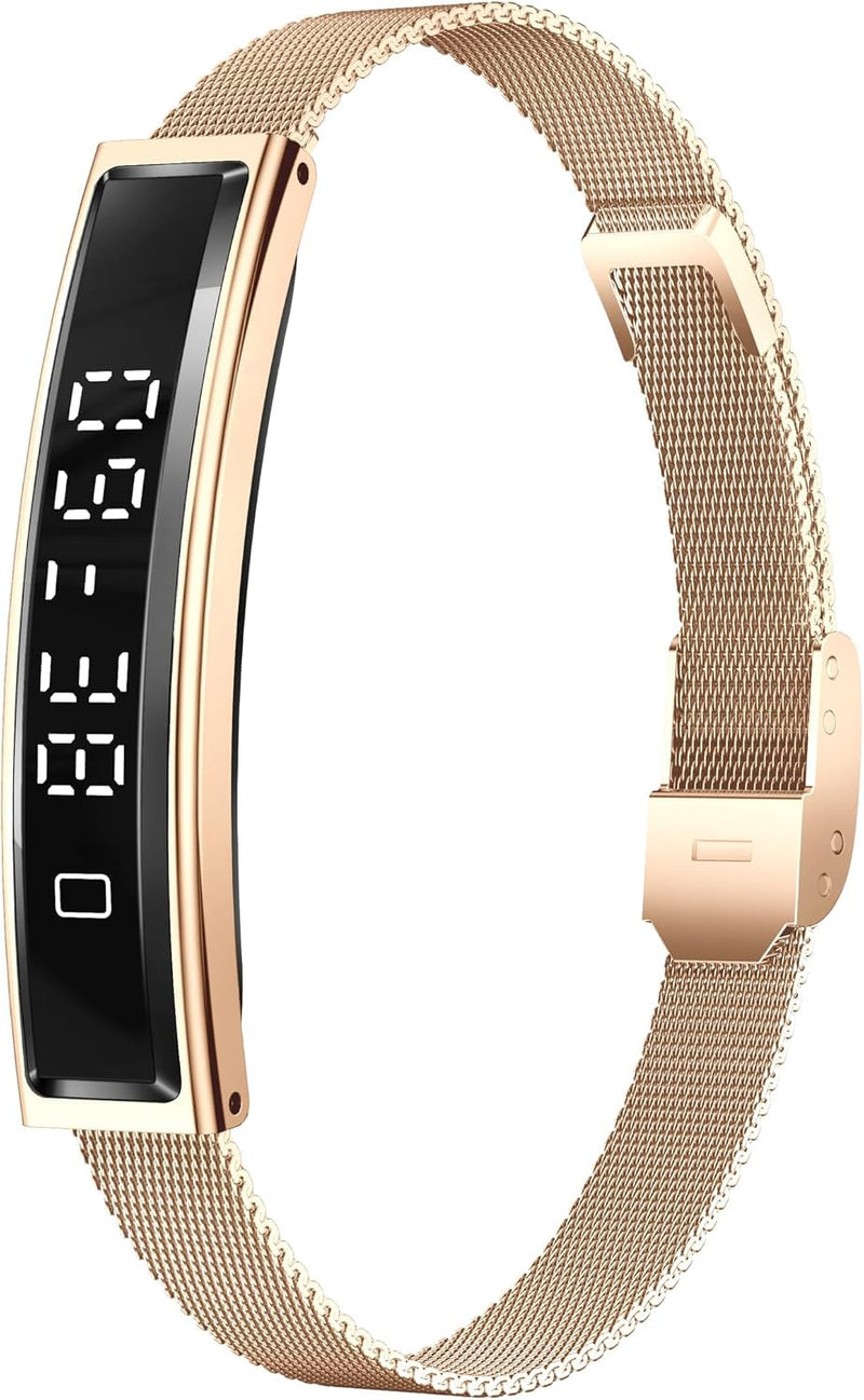 Fitness Health/Calorie Tracker with 2 Bands, Sleep Detection Bracelet Gold steel + black silicone