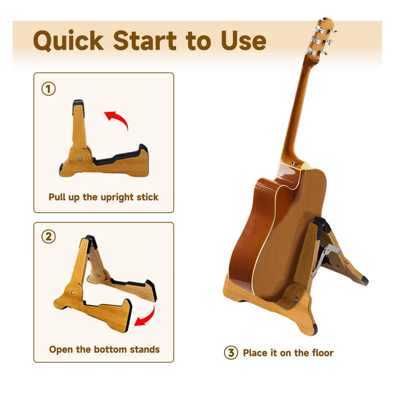 Guitar Stand Floor- Bamboo Acoustic Electric Guitar Stands A-frame Wooden, Foldable Wooden Single Bass Guitar Holder Portable Soporte Para Guitarra Rack for Mandolin Banjo Ukulee Violin (A-Frame) Frame-A