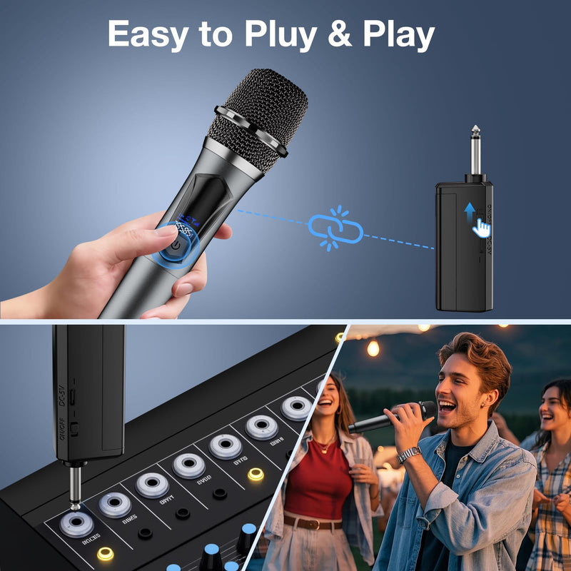 Wireless Microphone,Professional Dual Handheld Cordless Dynamic Mic System with Rechargeable Receiver,Karaoke Microphone Set for Singing, Karaoke, Wedding, DJ, Party, Speech,Church,Class Use,PA System