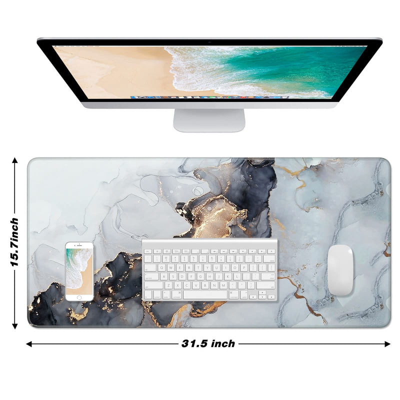 Atufsuat Extended Large Mouse Pad, XXL Gaming Desk Pad 31.5 x 15.7 Inch, Big Computer Keyboard Mousepad, Waterproof Mouse Mat with Stitched Edges and Non-Slip Base for Office Gaming, Gray Ink Marble