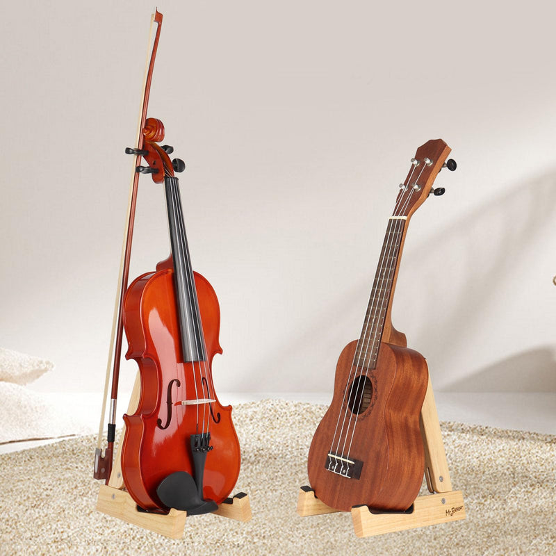 [AUSTRALIA] - Mr.Power Oak Violin Stand with bow holder, Wood Soprano Ukulele Floor Stand, Portable A-Frame Folding Music Holder for Viola Small Guitar Musical Instrument, for Concert Home Studio Exhibition 