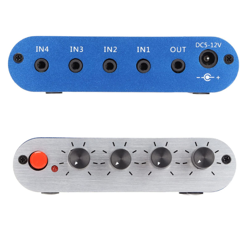 [AUSTRALIA] - Mini Audio Mixer, 4 Channel Line Mixer with 3.5mm Stereo Jack, 4 Input 1 Stereo Output & Volume Adjustment, DC 5V-12V Stereo Mixer for PC, Phone, Laptop, Headphone, Small Clubs or Bars 