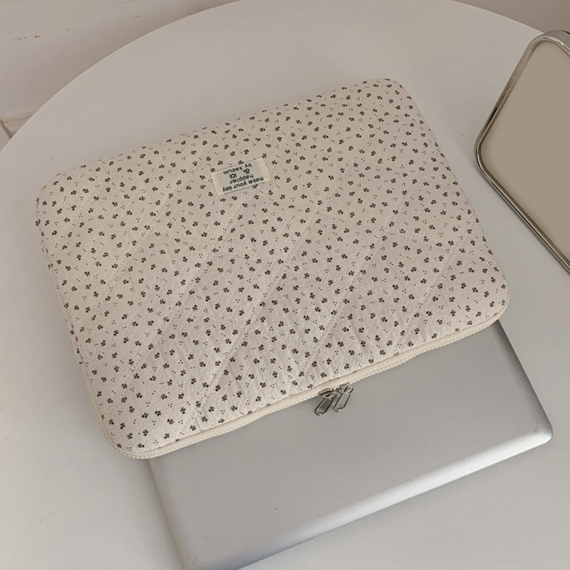Puffy Laptop Sleeve Cute Quilted Laptop Protective Case Cotton with No Odor, Computer Sleeve Floral 11 13 15 Inch for MacBook (White 13 inch) white 13 inches
