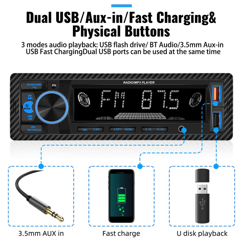 [AUSTRALIA] - UNITOPSCI Single Din Bluetooth Multimedia Car Stereo Radio Bluetooth Hands-Free Calling Audio Receiver FM Radio Car MP3 Player AUX in/Dual USB Port Digital Media, Fast Charging LCD Digital Radio 1 Din MP3 Player 