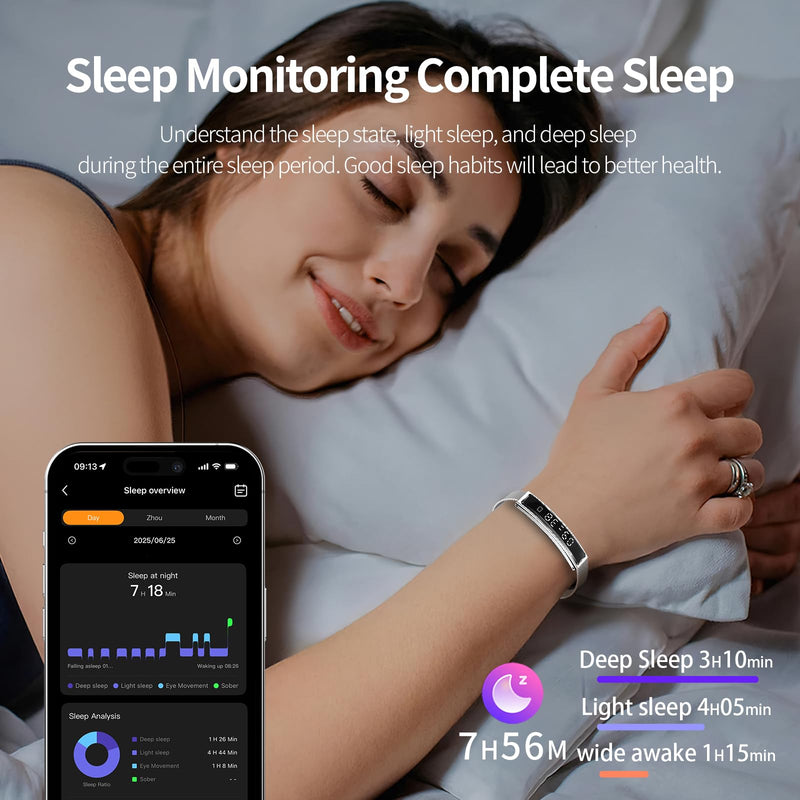 Smart Bracelet,Activity&Fitness Trackers,Touch Screen/Sleep Tracker/Heart Rate/Blood Oxygen,5ATM Waterproof,Multiple Sports Modes,Free App for iOS Android Rose Gold
