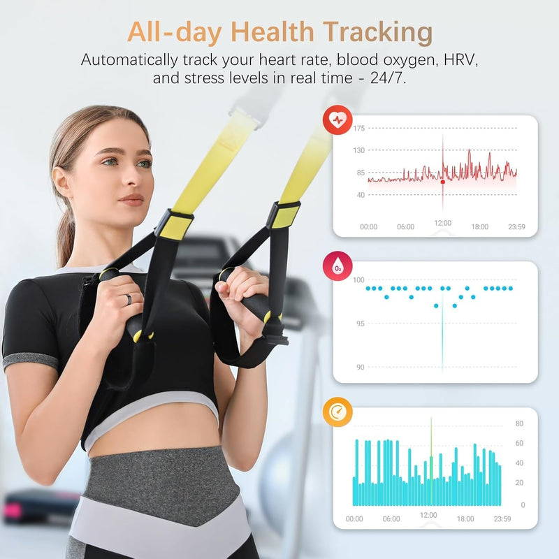 Fit Ring, Smart Health Rings for Women Men with Heart Rate,Blood Oxygen,HRV,Stress Level, Sleep Monitor, Step Tracker, No Subscription Fee, IP68 Waterproof Smart Ring for iphone &Android (Black, 13#) Black 13#