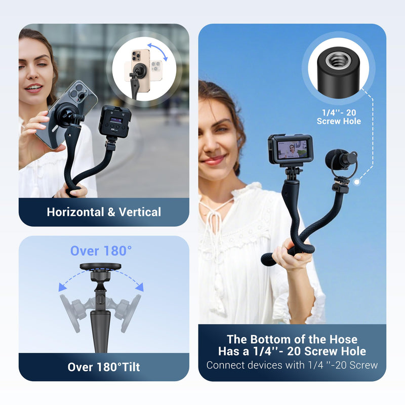 [AUSTRALIA] - 29.5'' Magnetic Flexible Gooseneck Phone Mount Holder for iPhone 17 16 15 Pro Max & Action Camera,Long Arm Bendable Selfie Stick Cell Phone Stand with 1/4"20 for Stroller Treadmill Gym Shopping Cart Wrap Around Holder 