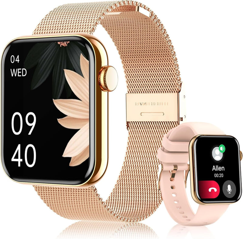 Smart Watches for Women,1.83"&1.85" HD Watch with Calls and Messages/Heart Rate/Sleep/Female Cycle,Fitness Tracker Smartwatch for Android/iOS Compatible,Black & Gold