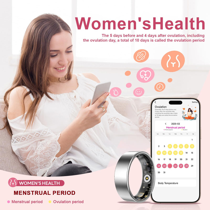 AI Smart Ring for Women Men - Sleep Tracker Ring with Heart Rate, Blood Oxygen, 10ATM Waterproof Fitness Ring, Step Counter & GPS Activity Fitness Tracker,7-Day Battery for iOS/Android (Silver, 13) silver
