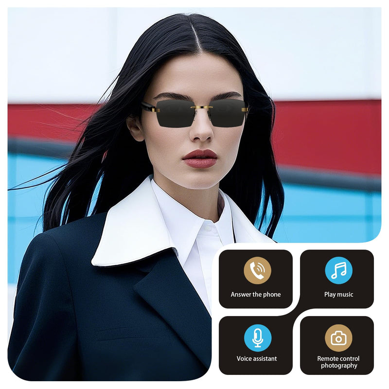 Smart Glasses, Bluetooth sungglasses, frameless lenses, built-in microphone and speaker, Athletic/Outdoor UV Protection and Voice Control,Unisex