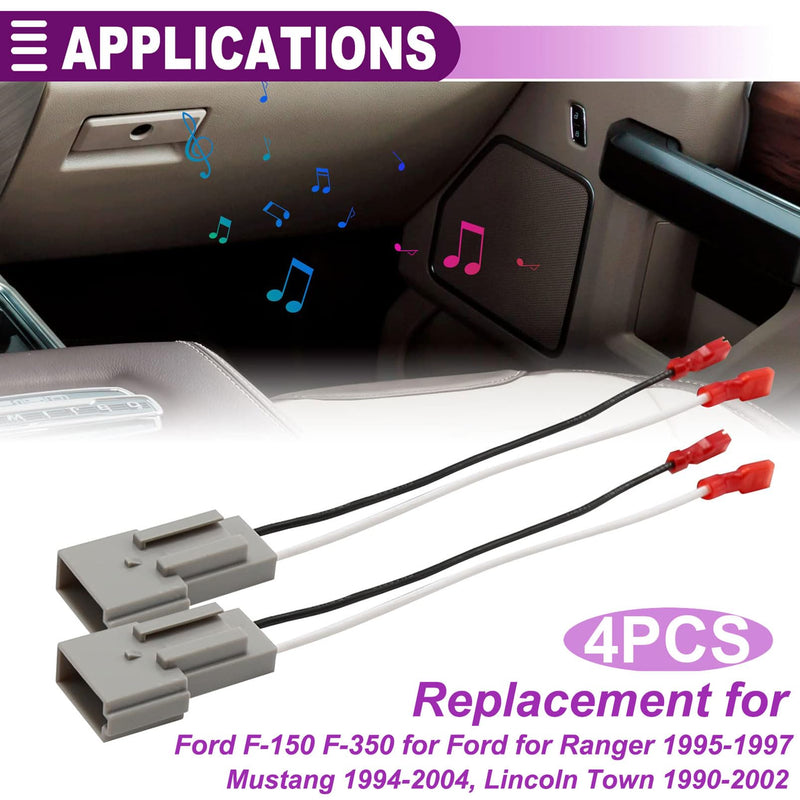 72-5512 Speaker Harness, Car Speaker Wiring Connector Harness Adapter for Ford F-150 F-350 for Ranger 1995-1997 Mustang 1994-2004 Ranger Mercury Sable 1990-1999, Lincoln Town 1990-2002 - 4 PCS