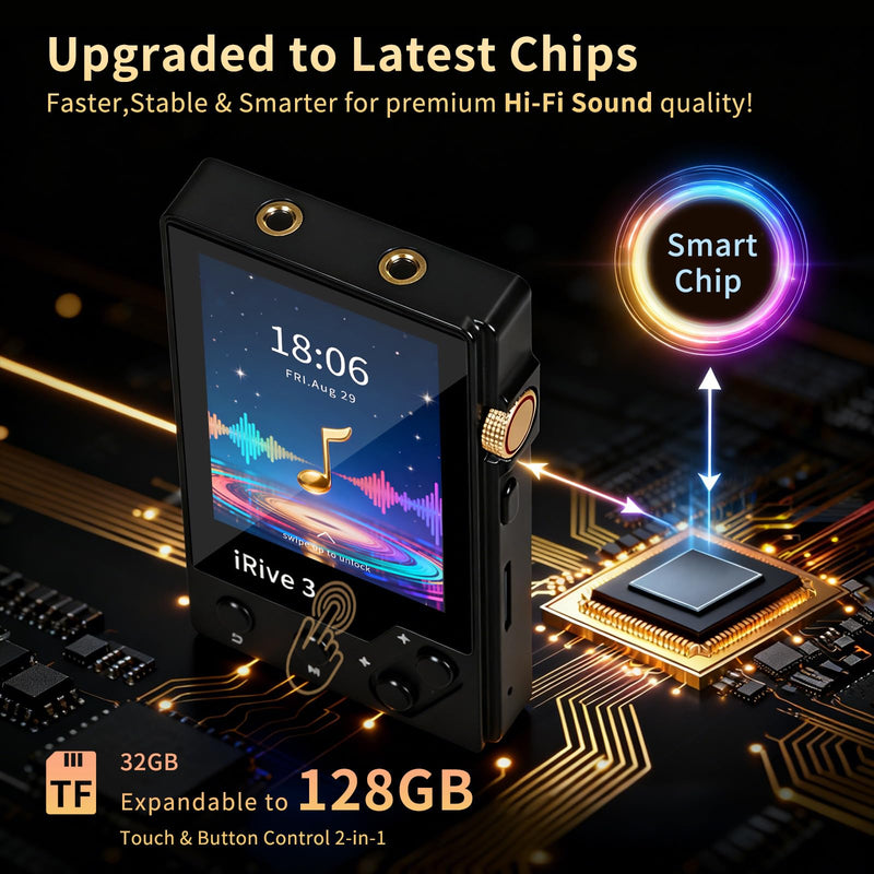 [AUSTRALIA] - iRive3 MP3 Player Clear HiFi Stereo Sound 32GB Bluetooth Music Player with FM Radio Voice Recorder Expandable up to 128GB 