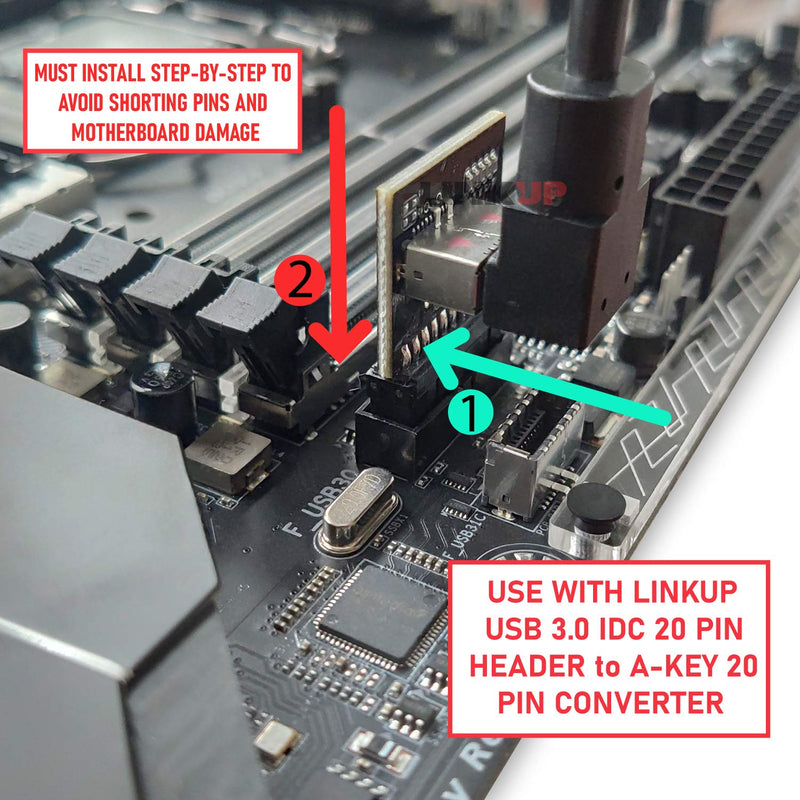LINKUP USB 3.2 Gen2 Internal Adapter | 20-Pin Header to USB-A | 80cm | 10Gbps, male to female, for PC front panel Right Angle Connector Type C Panel - 080cm