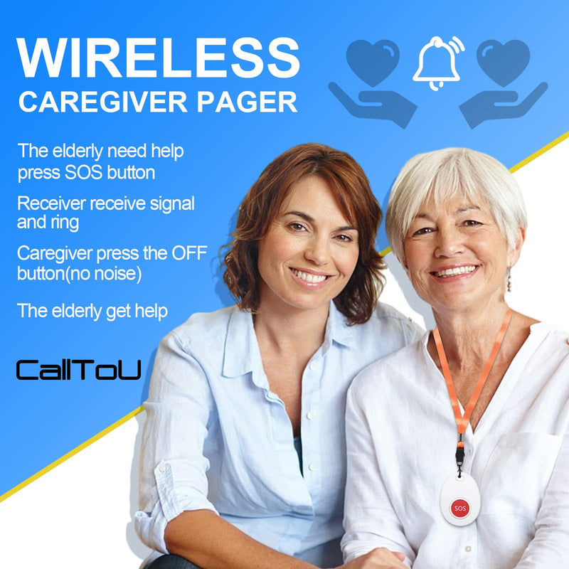 CallToU Wierless Caregiver Pager Call Button Emergency Button Systems Call Bell for Elderly/Visually Impaired/Patients/Disabled Elderly Monitoring (600+ ft) CC06 1-1 US