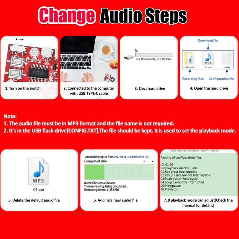 [AUSTRALIA] - Sound Module, JRGKJCP 16MB Push Button, Magnetron,Light Control Activated Recordable Voice Sound Chip Module with Light Strip,Speaker,for Greeting Card Audiobook, Xmas Presents Boxes, Kids's Toys. 