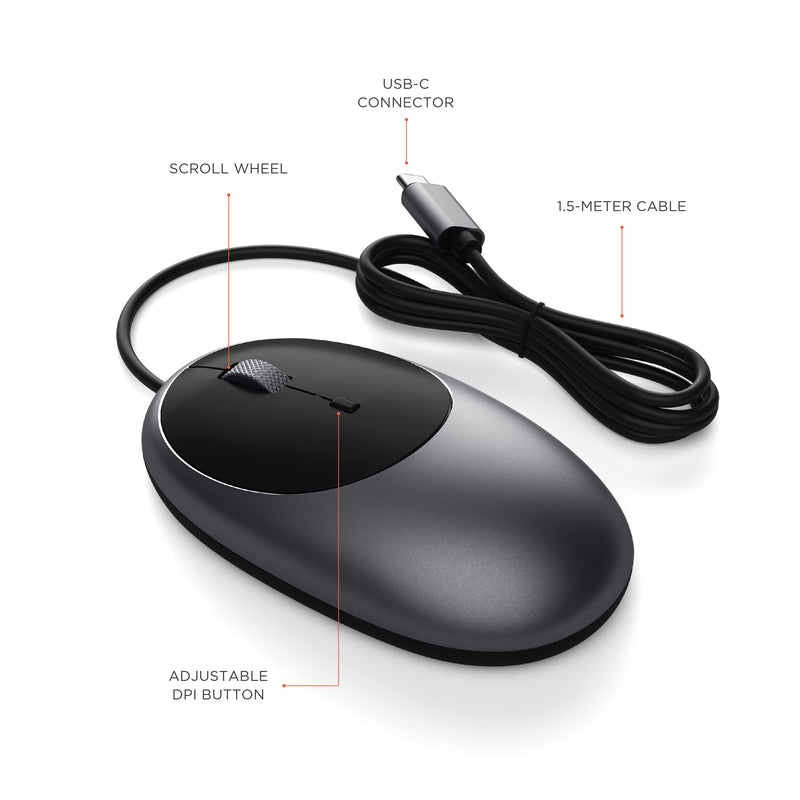 Satechi Aluminum C1 USB-C Wired Mouse – Optical Computer Mouse – Compatible with 2021 iMac M1, 2021 iPad Pro M1, 2020 MacBook Air M1, 2020 Mac Mini (Space Gray) Space Gray