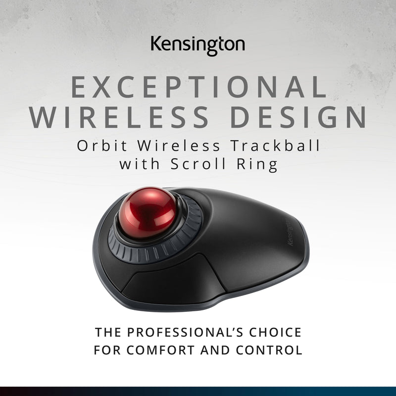 Kensington Orbit Wireless Trackball with Scroll Ring - Black-Red (K70990WW), | Scroll ring for one-handed navigation, wireless connection, ergonomic desktop control