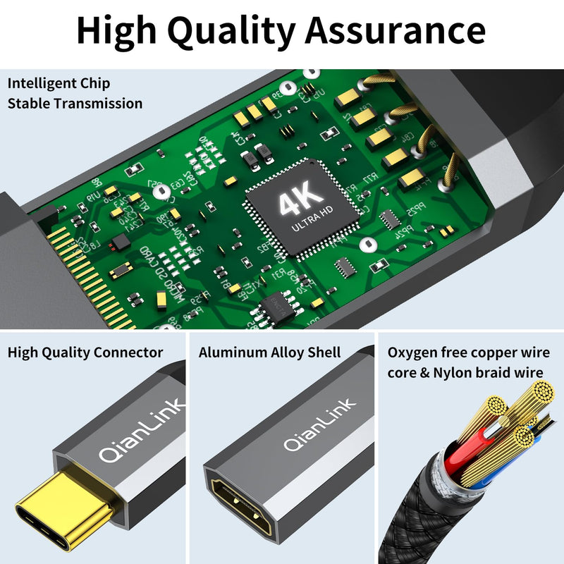 QianLink USB Type C to HDMI Adapter, USB C to HDMI 4K Cable [Thunderbolt 3/4] for MacBook Pro/Air 2023, iPhone 15 Pro Max, Dell XPS, Pixelbook, Surface, IPad Pro, iMac, XPS 17, Galaxy S23 and More