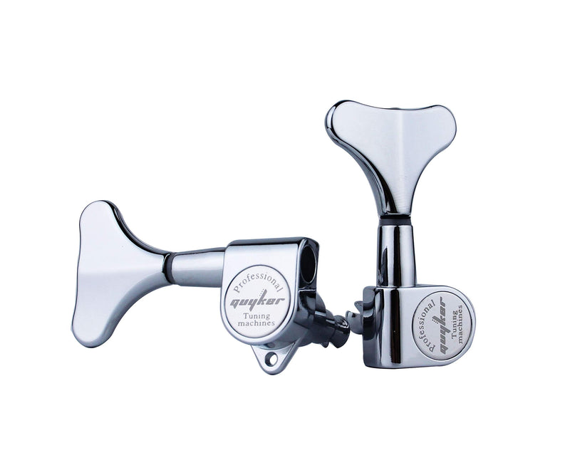 Guyker Guitar Bass Tuners (2R + 2L) - 1:17 Ratio Headstock Sealed Tuning Key Pegs Machine Head Replacement for Electric Jazz Bass or Precision Instruments - Chrome 2R + 2L