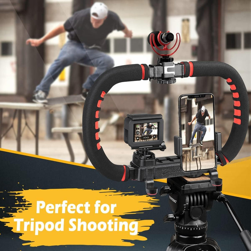 Neotter Camera Smartphone Stabilizer, Handheld Video Grip Rig, Fits for All Camera, Camcorder, DSLR and for All iPhone and Android Smartphones
