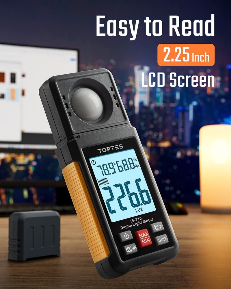 [AUSTRALIA] - TS-710 Light Meter, Lux/Foot Candles Meter with 180º Rotating Sensor, 0.1~200,000 Lux Range, Large Backlit Display, Light Meter for Plants, Car Headlights, Home & Office LEDs (Includes Battery) 