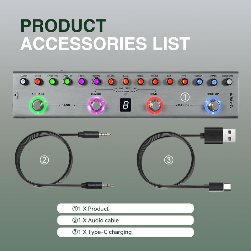 Guitar Pedal Multi Effects Bass with 36 Editable Presets, Chorus, Amp, Delay, Reverb, MOD, IR CAB, Music Recording, Tuner, Built-in Battery, BT Connection Digital Electric Bass Effector Bluetooth