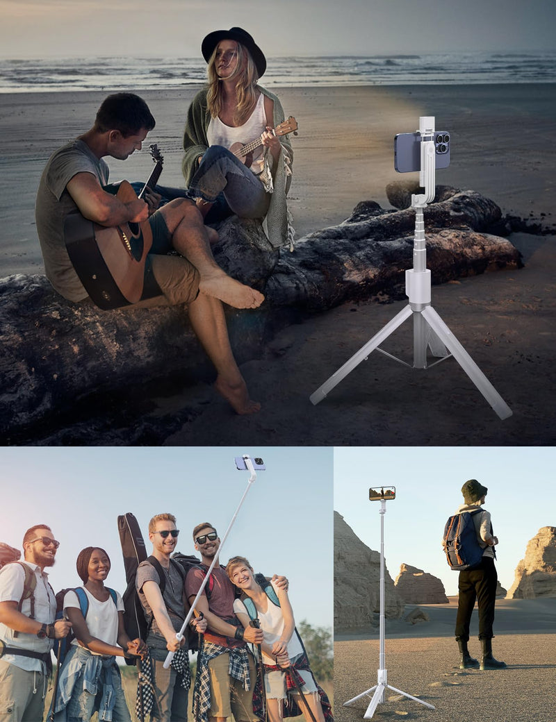 [AUSTRALIA] - 60" Phone Tripod & Selfie Stick with Light, [All in 1] Travel Phone Tripod Selfie Stick Tripod with Remote for Cell Phone Compatible with 4''-7'' iPhone Android Phone Tripod Stand for Vlogging White 
