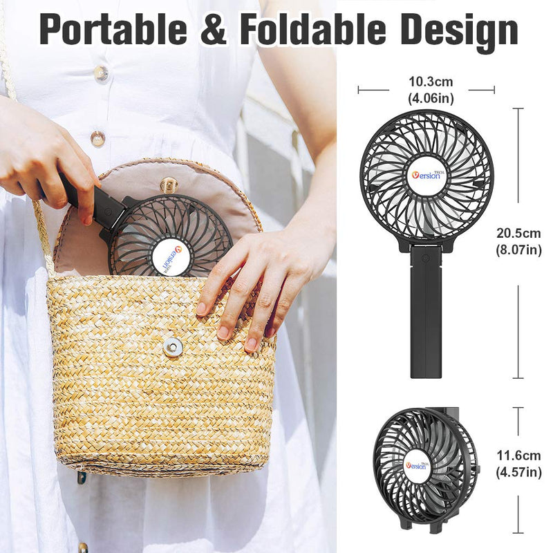 VersionTECH. Mini Handheld Fan, USB Desk Fan, Small Personal Portable Table Fan with USB Rechargeable Battery Operated Cooling Folding Electric Fan for Travel Office Room Household Black