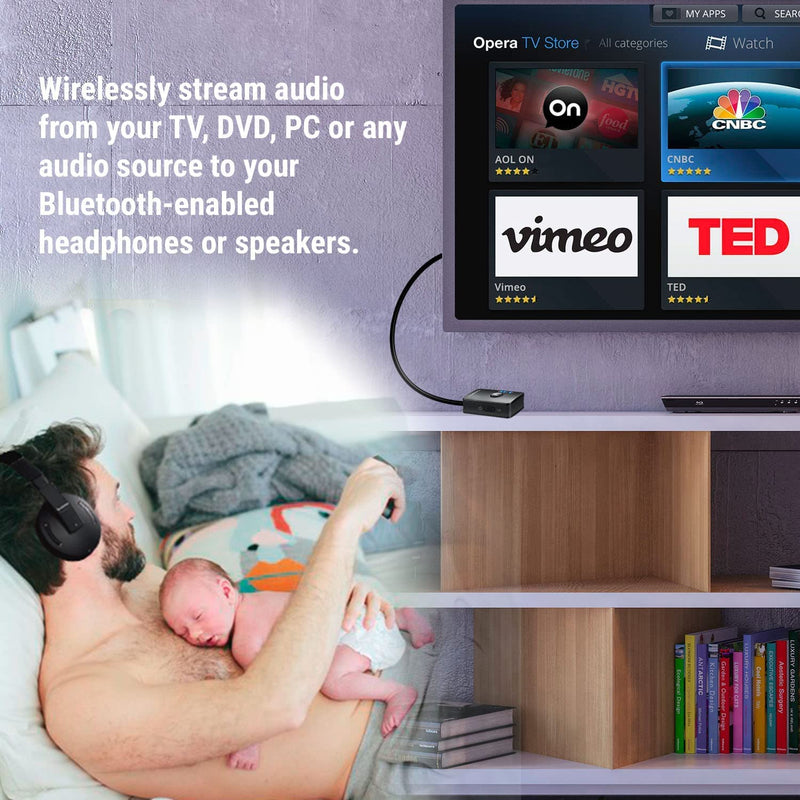 [AUSTRALIA] - HomeSpot Bluetooth 5.3 Transmitter Adapter for TV Audio Optical aptX Low Latency Delay, 3.5mm Aux RCA TOSLINK SPDIF Optical Input for Video Watching Home Stereo [Single Stream Version] 