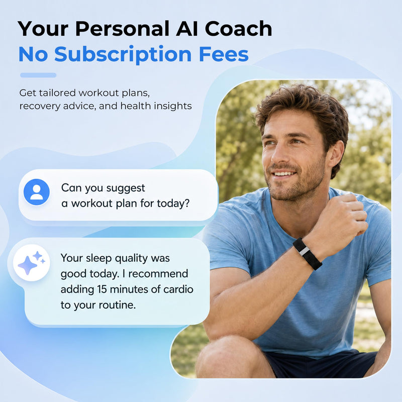 VOCOSTE Screenless Fitness Tracker with Heart Rate, Sleep Tracking | Personalized AI Insights Coaching, Free App, Ad-free, 7 Days Battery, IP68 Waterproof, Works with iOS&Android Black