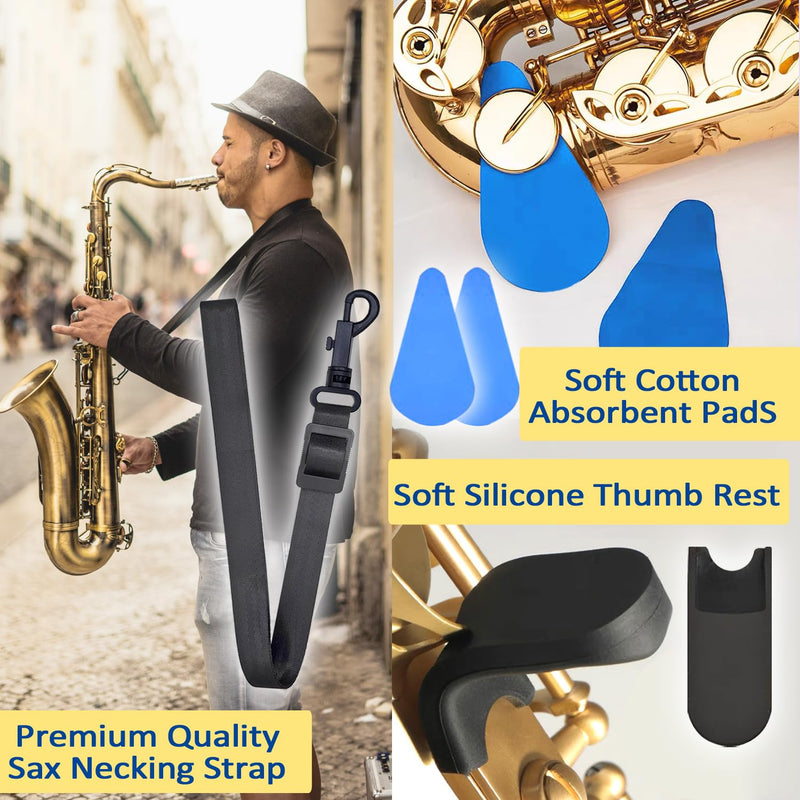 Saxophone Sax Cleaning kit with Case，Cork Grease,Swab,Cleaning Cloth and More Workable for Wind & Woodwind Struments Clarinet Flute Cleaner Maintenance Kit