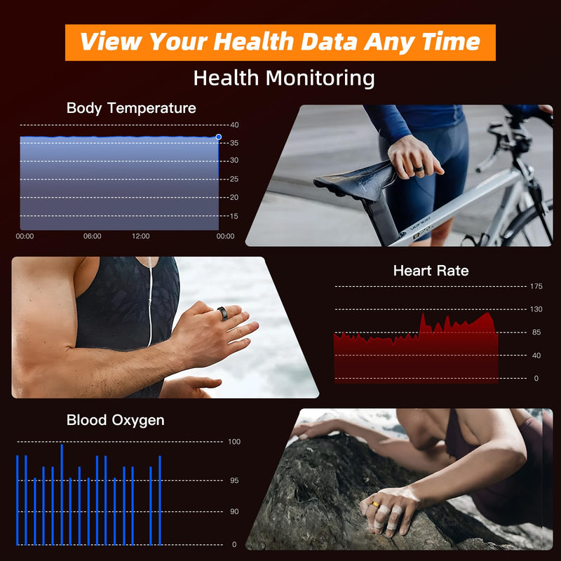 Smart Ring for Women Men, Gold, #11 | Fitness Tracker with Body Temperature & Blood Oxygen, Sleep Monitor & Heart Rate & Calories, No Subscription Fee