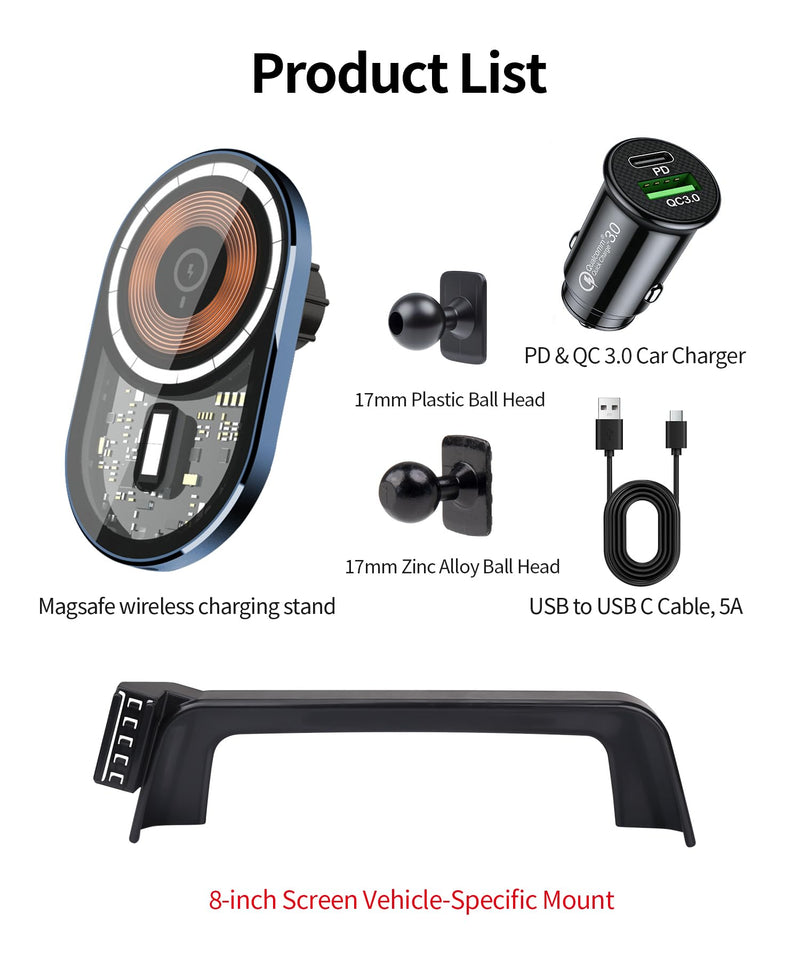 Wireless Charging Car Phone Holder for Lexus RX/Hybrid 2020-2022, 8" Screen | Magsafe Accessories Fast Charging Magnetic Cell Phone Holder Clip Compatible with iPhone Android, 3D Fit Vehicle Phone Stand 8-inch for 2020-2022 RX/RX Hybrid