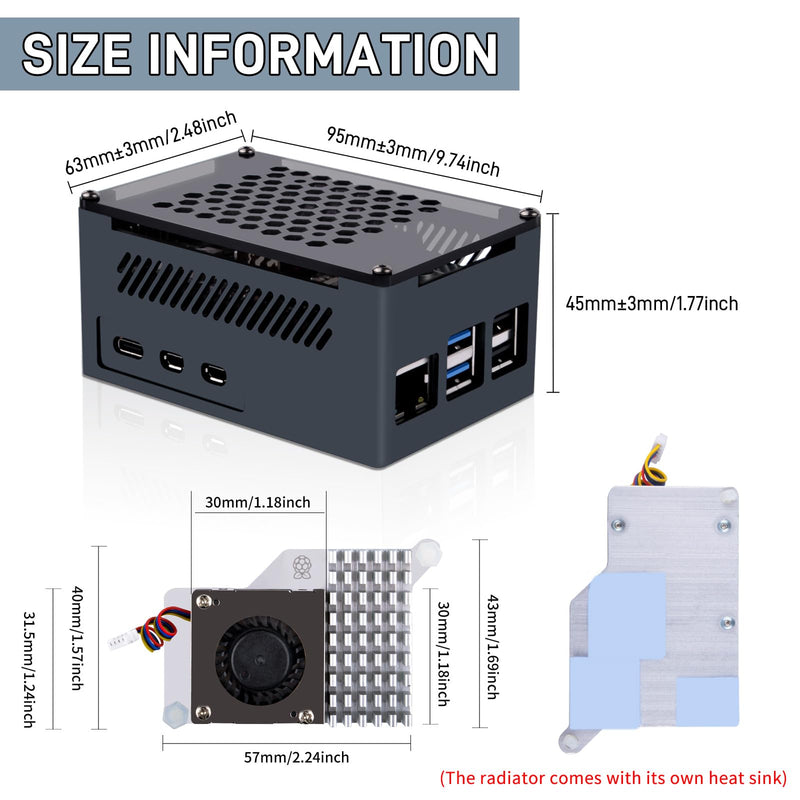 GeeekPi P33 M.2 NVME M-Key PoE+ Hat with Official Pi 5 Active Cooler and Aluminum Case for Raspberry Pi 5, Support M.2 NVMe SSDs 2230/2242/2260/2280