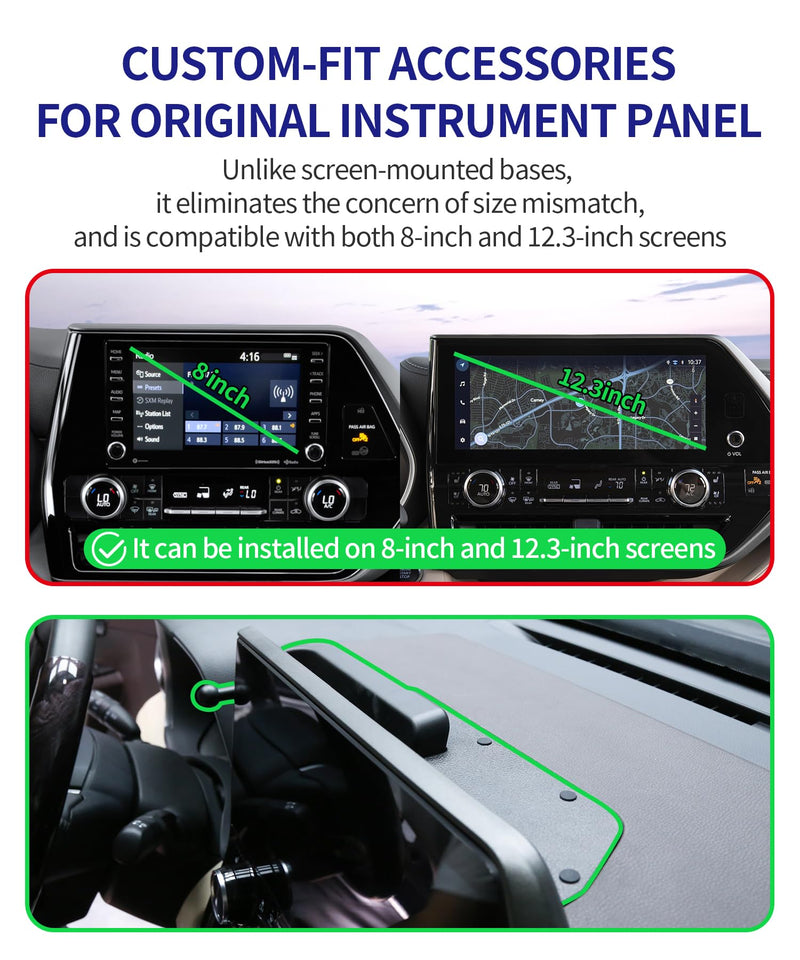 Auto Clamp Car Phone Holder for Toyota Highlander 2020-2026, 8/12.3" Screen | Universal Mechanical Clip Cell Phone Mount Accessories Fit iPhone Android,Automobile Cradle GPS Dashboard Navigation Bracket Dashboard-mounted 8/12.3-inch for 20-26 Highlander