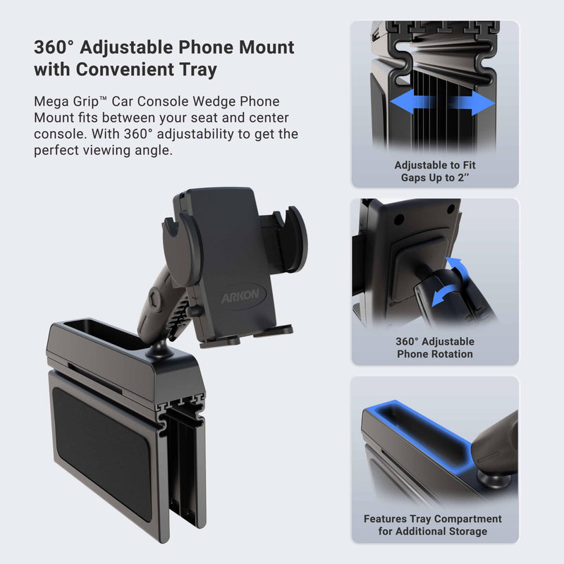 ARKON Mounts Mega Grip Phone Holder Console Wedge Mount for Trucks Shaft Arm