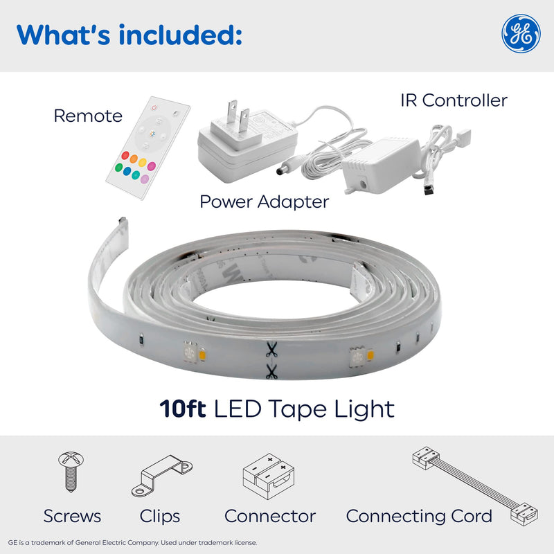 [AUSTRALIA] - GE LED Tape Light, Indoor Plug-in Strip Light, Color Changing, 10ft 10 ft 1 pack 