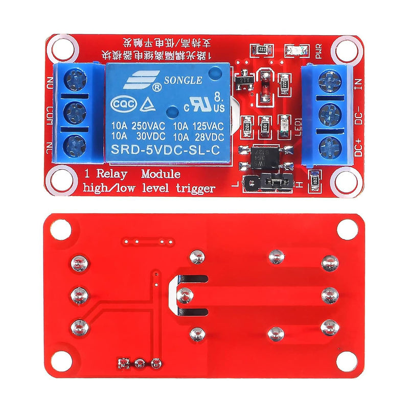 RUNCCI-YUN Pack of 5 One Channel Relay Module 5 V, 1 Channel Relay Module with Optocoupler High or Low Level Trigger Extension Board Relay Switch for Raspberry Pi Arduino Board 5 V 1 channel - 5 pieces, red