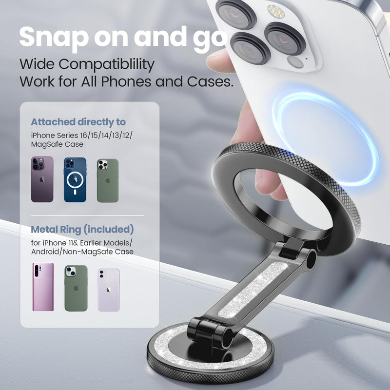 Pikabo Phone Holders for Your Car, Glitter Black | Dashboard Windshield Car Phone Holder Hands Free Phone Mount for Car Compatible with iPhone MagSafe Accessories