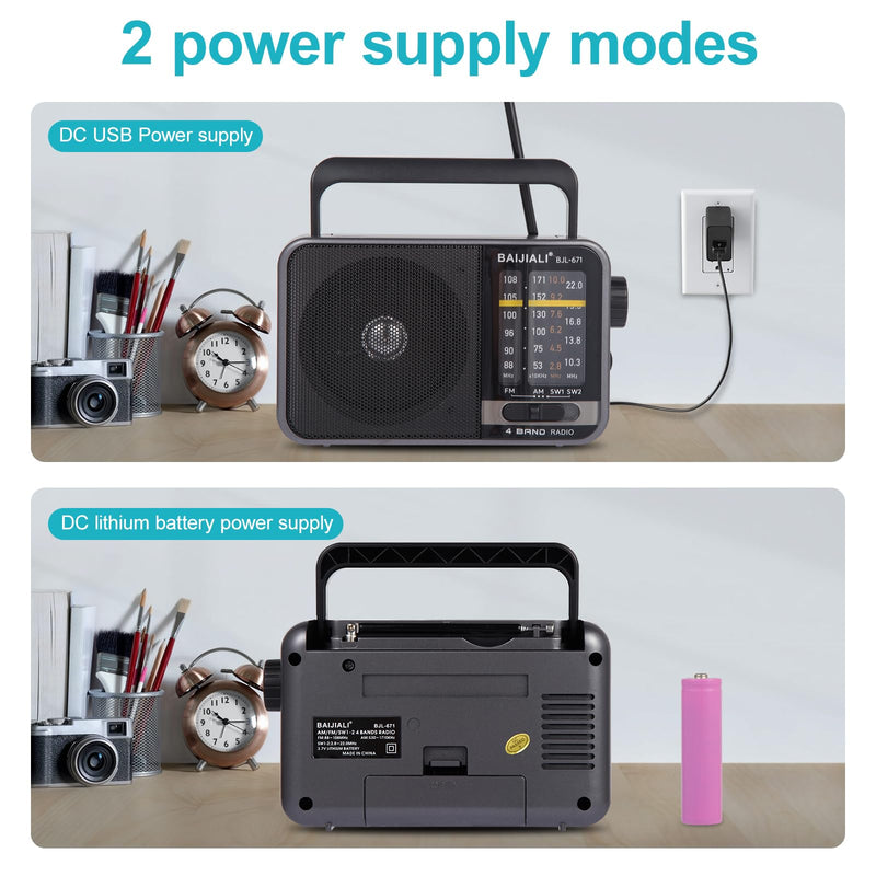 [AUSTRALIA] - Portable Radio AM FM, Transistor AM FM Radio Portable with Loud Speaker, Small Radio Battery Powered or DC USB, Suitable for Indoor, Outdoor and Emergency Use(BJL-671) 