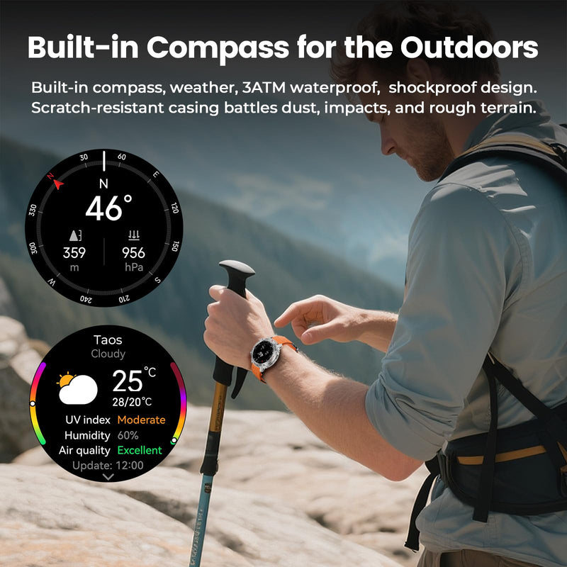 WalkerFit Smart Watch for Men, Rugged Tactical Fitness Tracker with 1.43" AMOLED Display, Bluetooth Calls, 5ATM Waterproof, 170+ Sports, SpO2/Heart Rate Monitor, 2 Bands, iPhone/Android Compatible