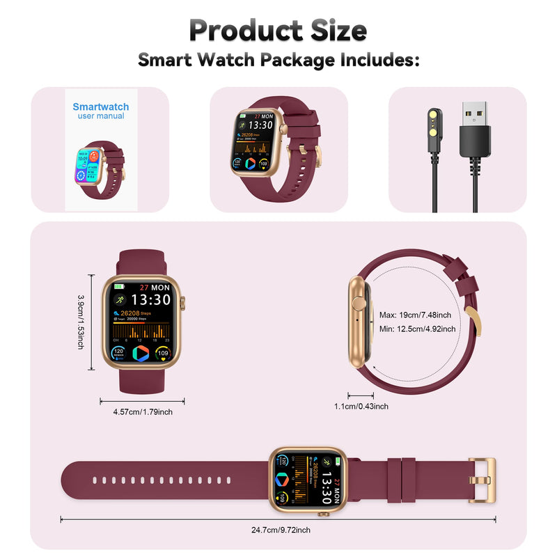 Smart Watch for Men Women(Answer/Make Call), 1.83" Fitness Watch with Heart Rate/Blood Pressure/Blood Oxygen, Pedometer, Sleep Tracker,120+ Sport Modes, IP68 Waterproof Fitness Tracker for Android iOS Red