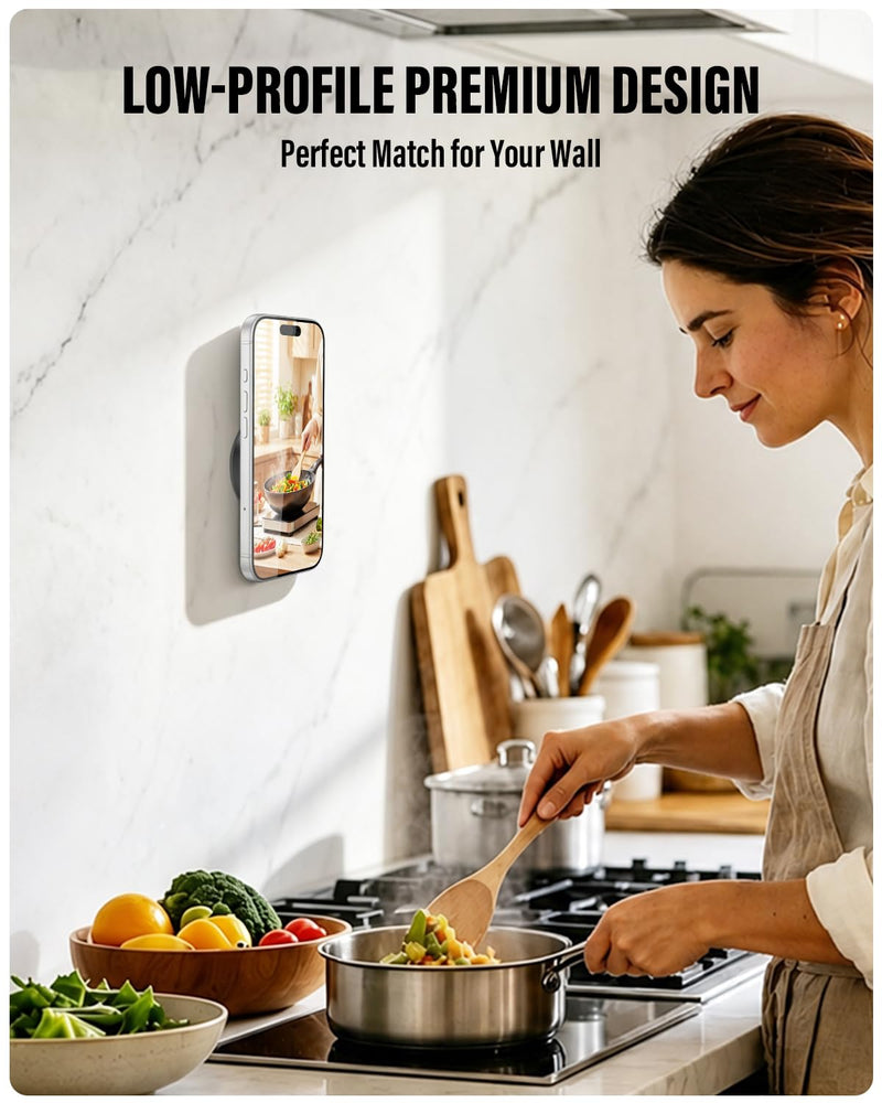 A2C Magnetic Wall Mount with 3M VHB, for Kitchen, Shower, Mirror, Office | 10mm Thick, 17 N52 Magnets, Strong Hold, Waterproof, Low Profile, Fits iPhone 12-17 & All Android (ring)