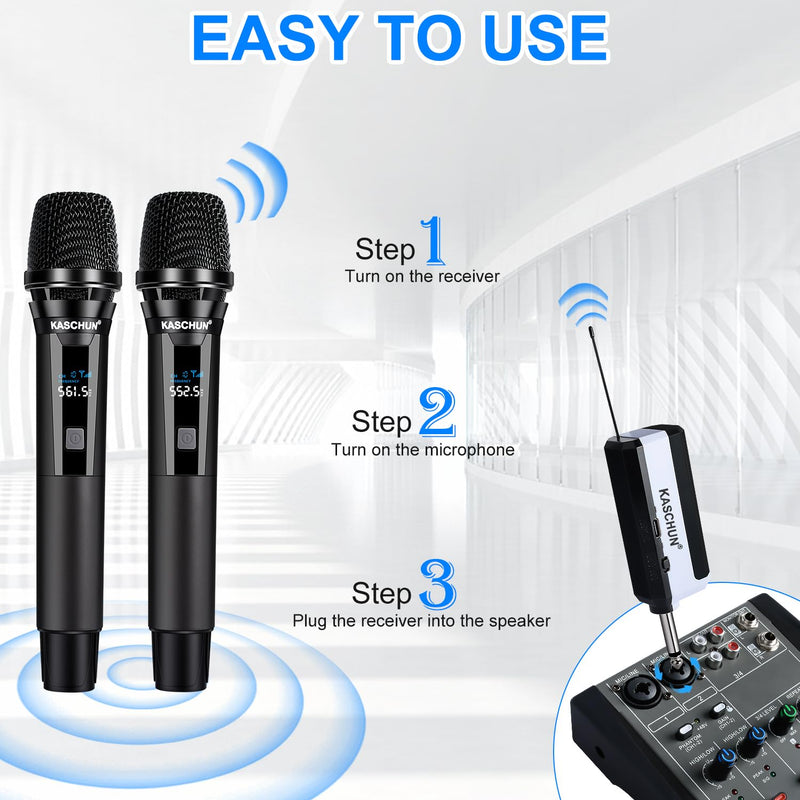 Wireless Rechargeable Metal Handheld UHF Karaoke Microphone, 160Ft Range, 2 Mics, 1 Receiver, 6-8Hrs Battery Life