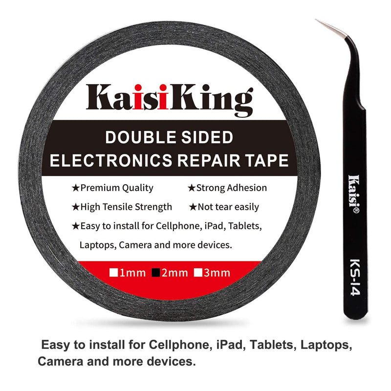 Kaisiking 2mm LCD Repair Tape for Phone Screen, Adhesive Tape with 1 Tweezers for Cell Phone, iPad, Tablets, Laptops, Camera