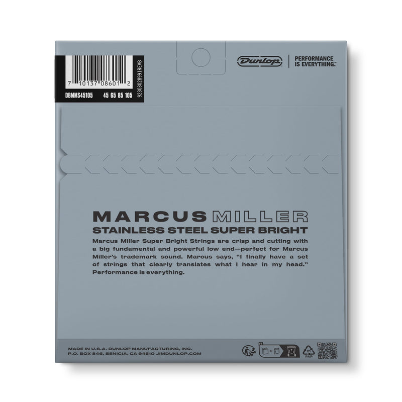 Jim Dunlop Dunlop 4/Set Marcus Miller Super Bright Stainless Steel Bass Strings Medium (.045.105) (DBMMS45105) 4 String