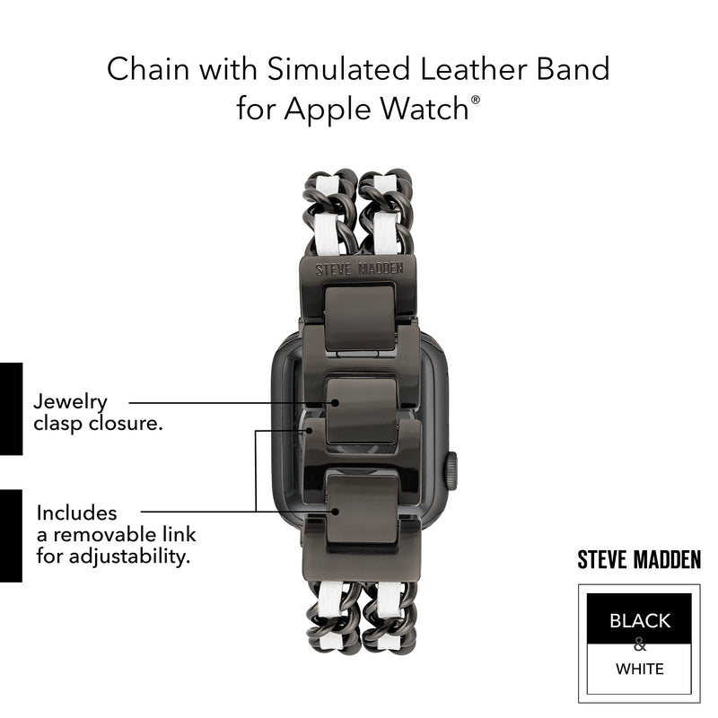 Steve Madden Fashion Chain Bracelet for Apple Watch 42mm (Series 1-3), 44/45/46/49mm (Ultra & Ultra 2) Black/White