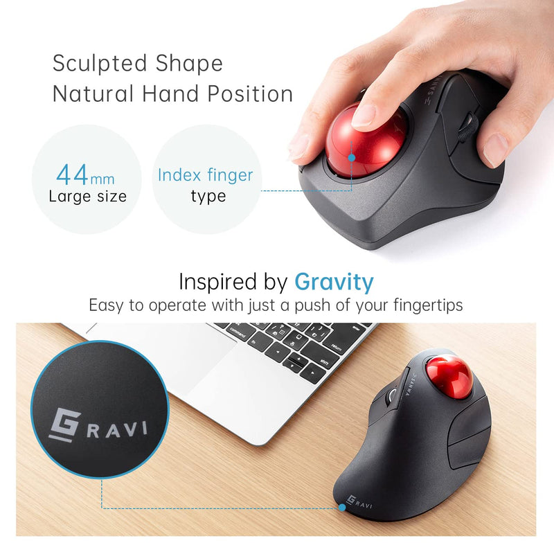 SANWA Wired Trackball Mouse, Index Finger Roller Ball Mouse for Large Hands | Silent Click, Programmable with Software, Mouse with Ball 44mm, Ergonomic, 600/800/1200/1600 DPI, Compatible Win, Mac, PC
