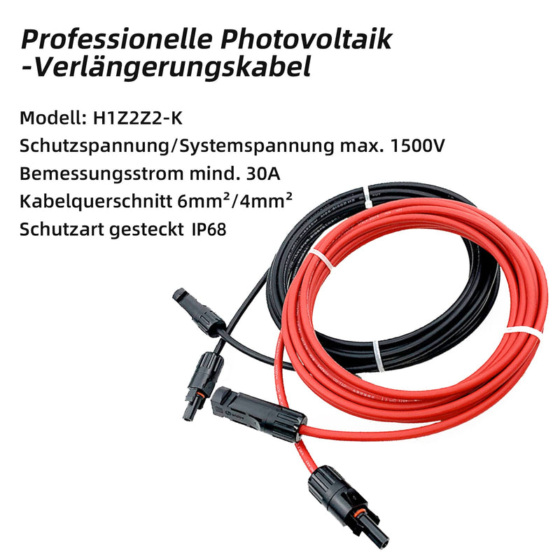 Professional connection cable extension cable on both sides solar plug solar cable red / black 6 mm² including mounted solar plug (1 m 4 mm²) 4mm²1m