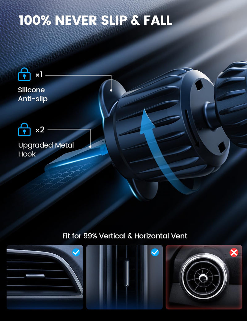 Lamicall 15W for MagSafe Car Mount Charger Vent Dashboard 360° for iPhone | 20x Strong Magnets Wireless Car Phone Holder Charger Phone Holder Accessories for Women Men for iPhone 17 16 Pro Max Silver NEW Upgraded - Silver